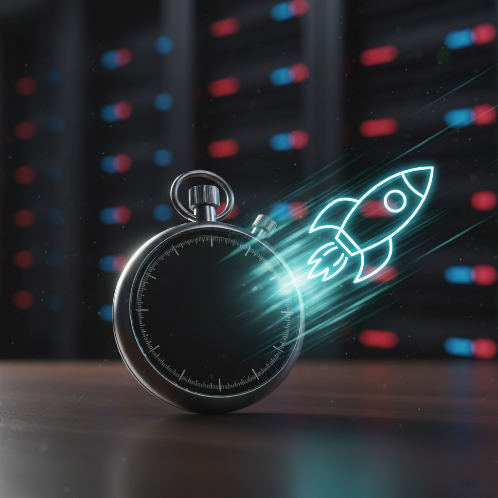 Graphic of a rocket Ship flying out of a stopwatch