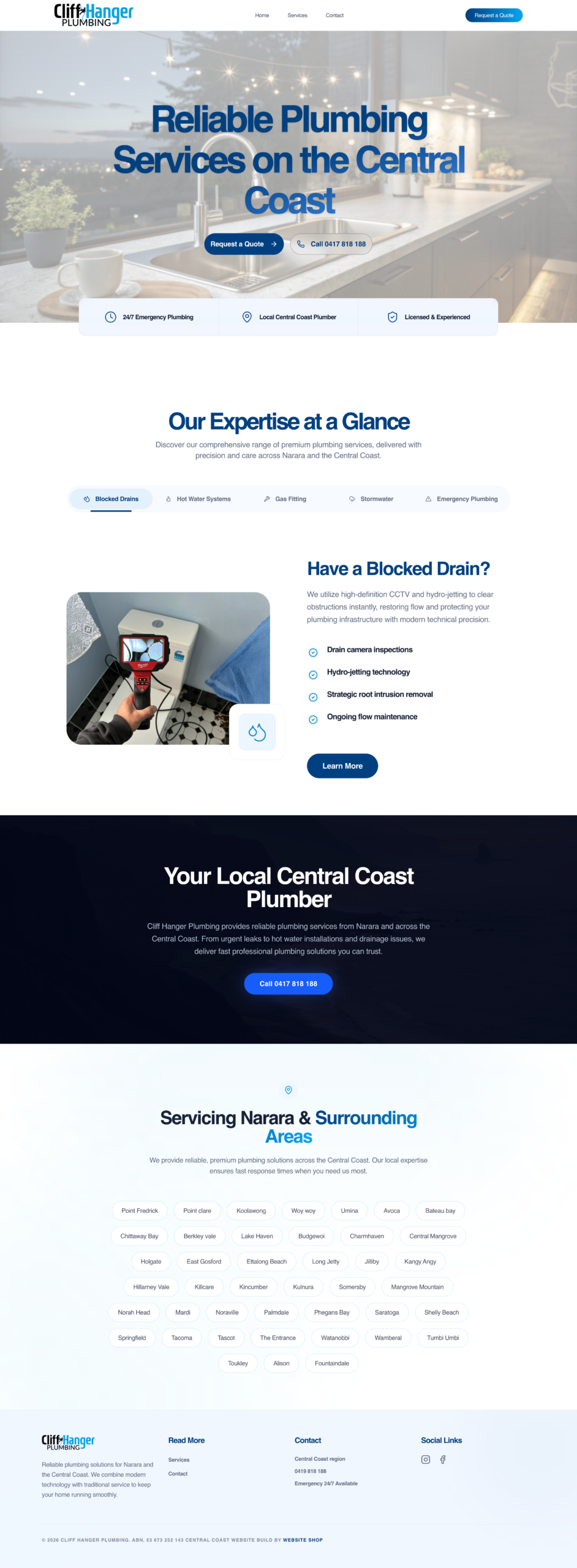 Cliff Hanger Plumbing website preview